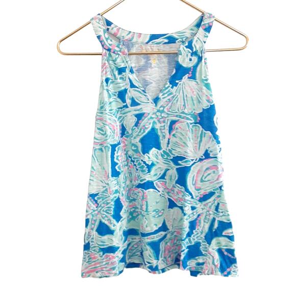 Lilly Pulitzer Arya Tank Top Into The Deep Racerback Womens XS Beach Resort Blue - Picture 2 of 8